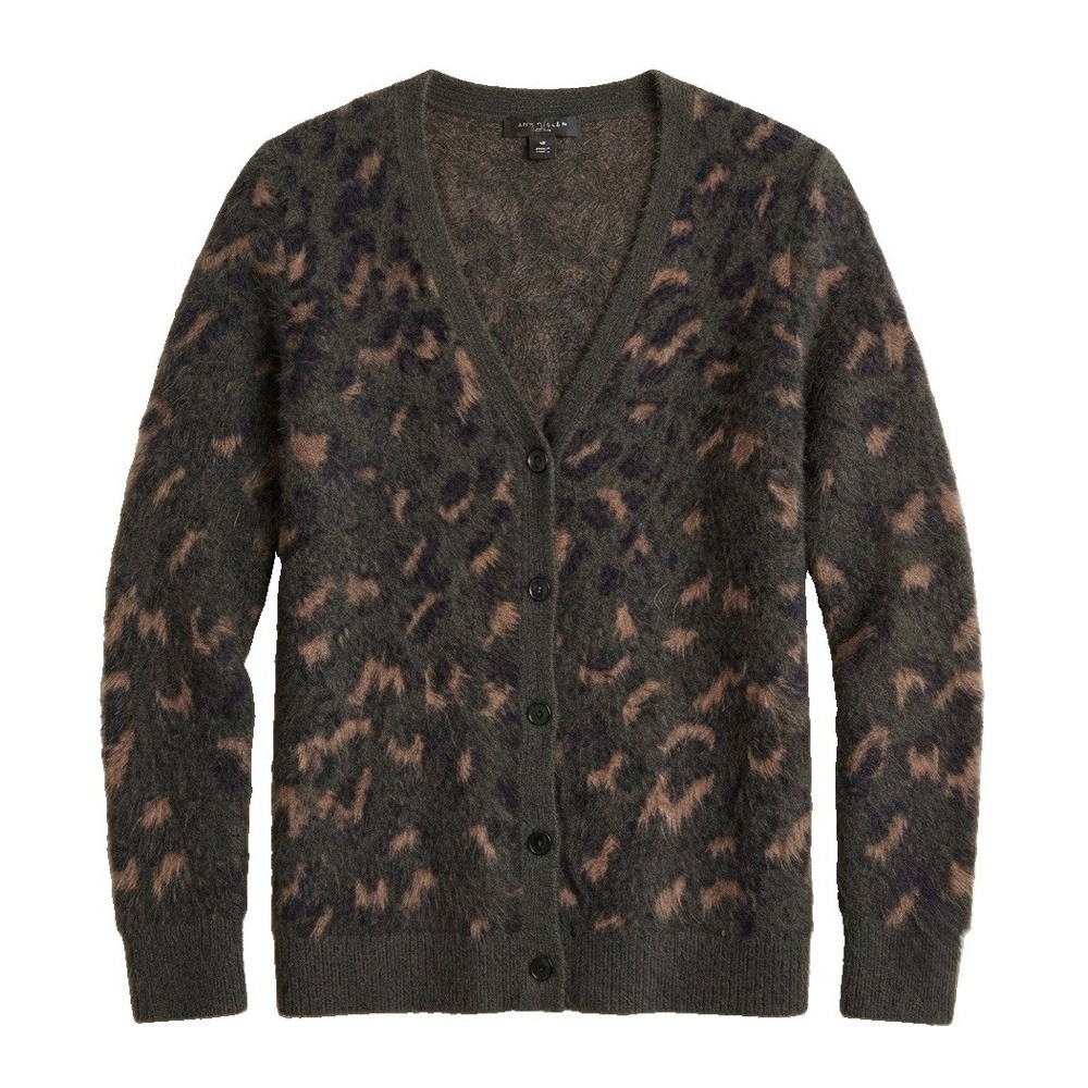 Ann Taylor Loft Women's Petite M Button Up Leopard Gray Cardigan Long Sleeve